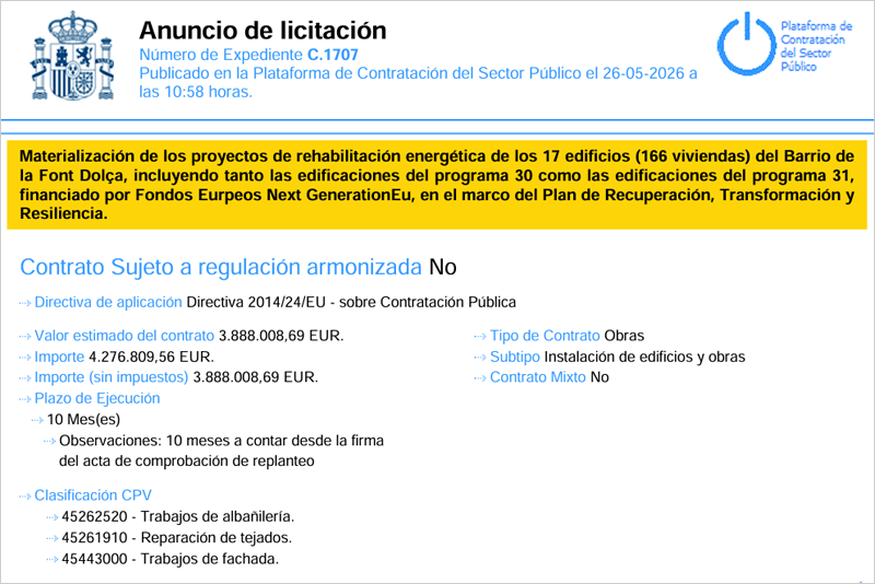 El proyecto de rehabilitación energética del barrio de la Font Dolça en Alcoy vuelve a salir a licitación
