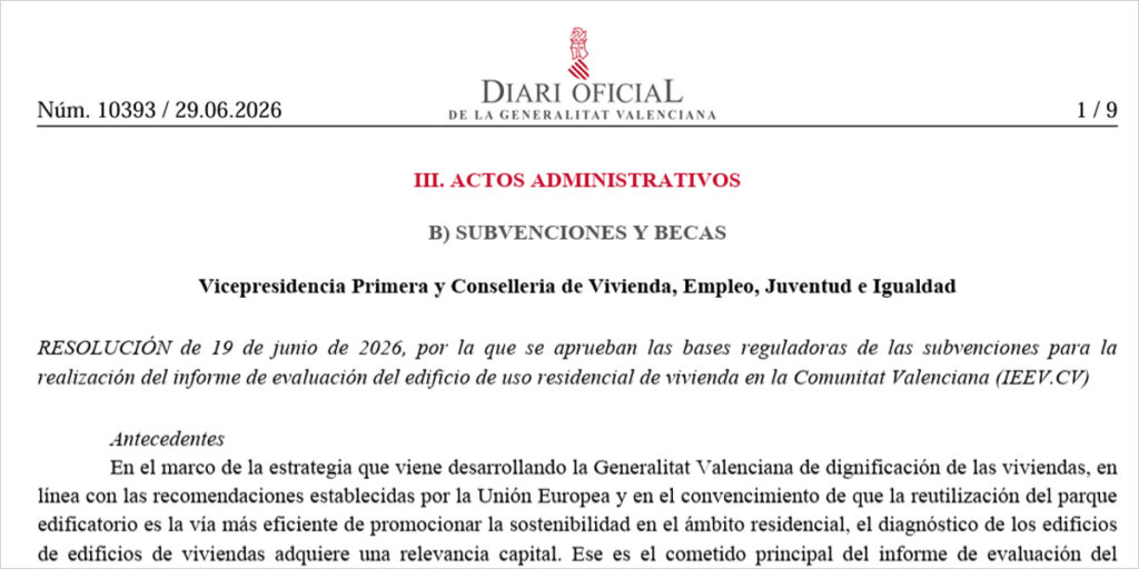 Nuevas ayudas para financiar el Informe de Evaluación de Edificios en la Comunidad Valenciana