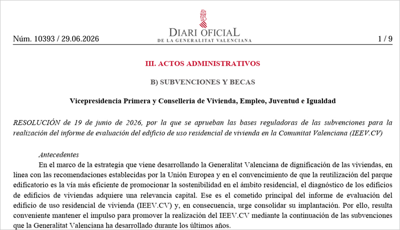 Nuevas ayudas para financiar el Informe de Evaluación de Edificios en la Comunidad Valenciana