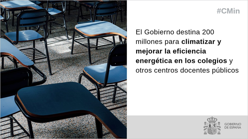 El PREE Docente movilizará 200 millones de euros para la rehabilitación energética de colegios públicos