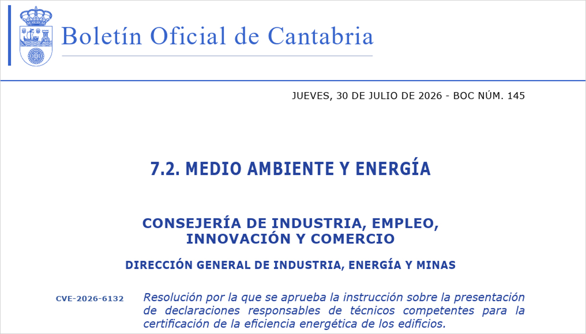 Cantabria regula la declaración responsable de los técnicos competentes en certificación energética de edificios