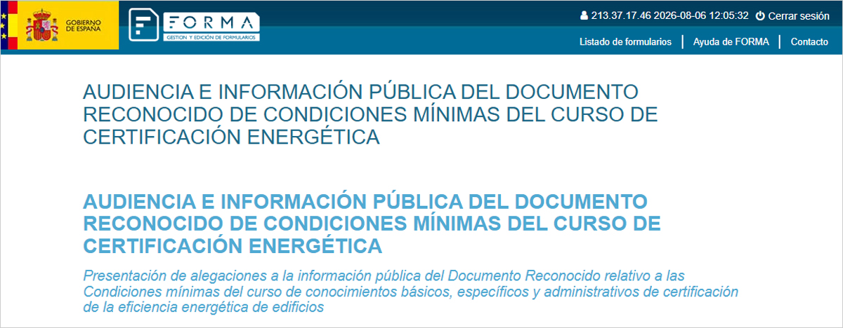 Audiencia pública del documento reconocido que establecerá la formación mínima en certificación energética de edificios