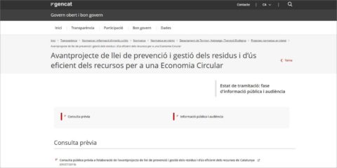 Abierto a información pública el proyecto de ley de residuos y economía circular en Cataluña