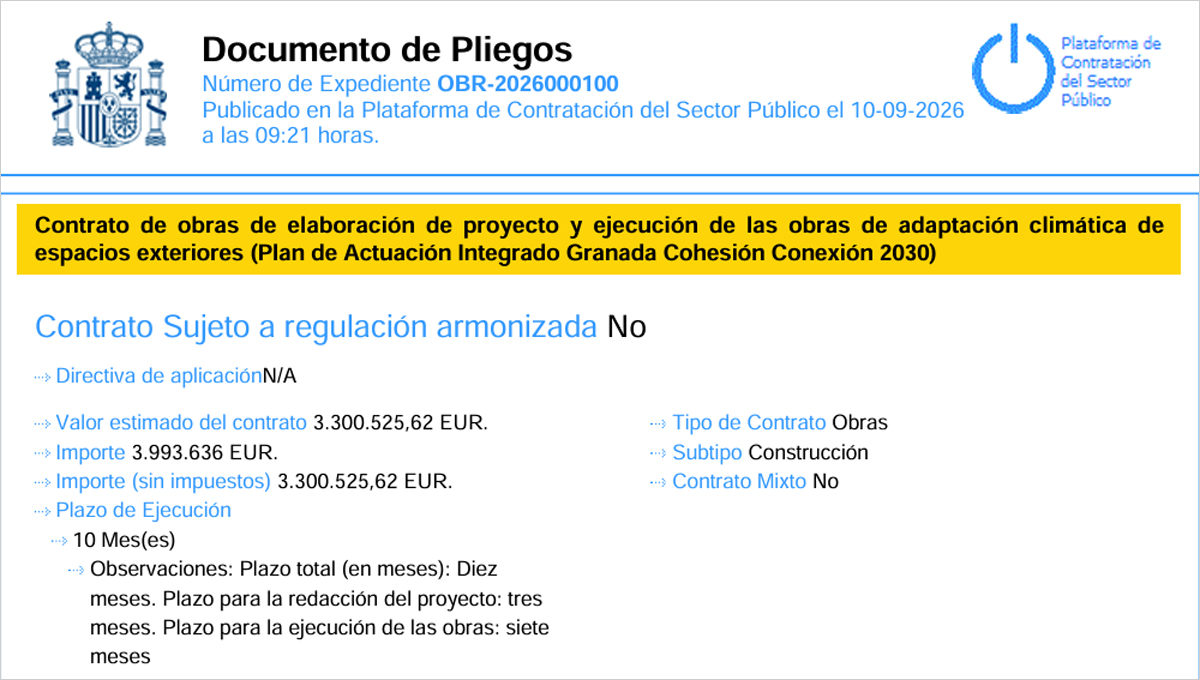 El Ayuntamiento de Granada licita la adaptación climática de espacios públicos y 38 centros educativos