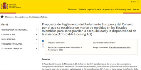 Se abre en España la consulta pública sobre la futura Ley Europea de Vivienda Asequible