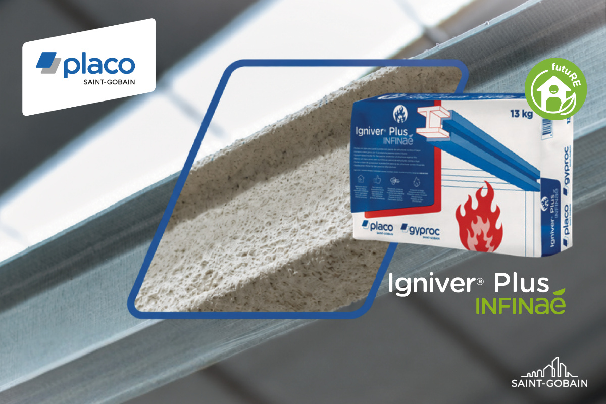 Mortero ignífugo ligero IGNIVER PLUS INFINAÉ de Saint-Gobain Placo para protección pasiva en edificación