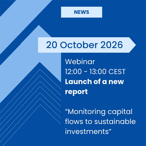 Imagen informativa sobre un seminario web de la UE dedicado a los flujos de capital hacia inversiones sostenibles.