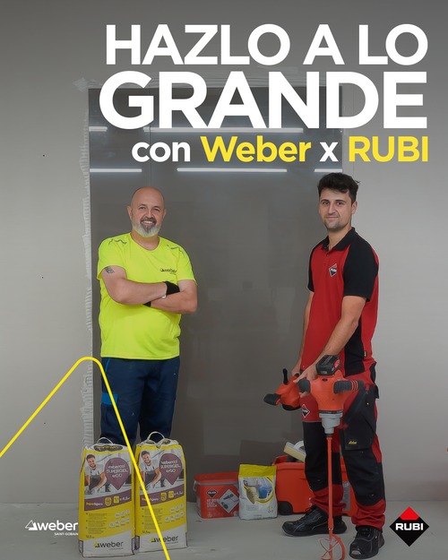 Productos Weber y RUBI: mortero webercol SUPERGEL erGO y herramientas Slab System para cerámica de gran formato